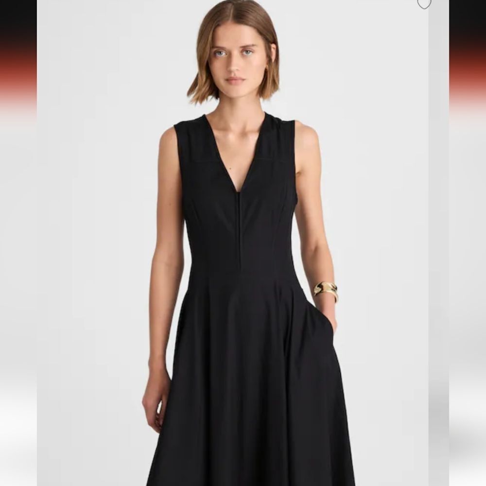 NWT Madewell Yana Dress V-Neck Circle Midi Jet Black Size 00 - Picture 12 of 16